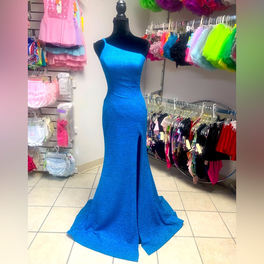 Size 0 Jovani Turquoise Blue One Shoulder Prom Homecoming Pageant Gown Dress
